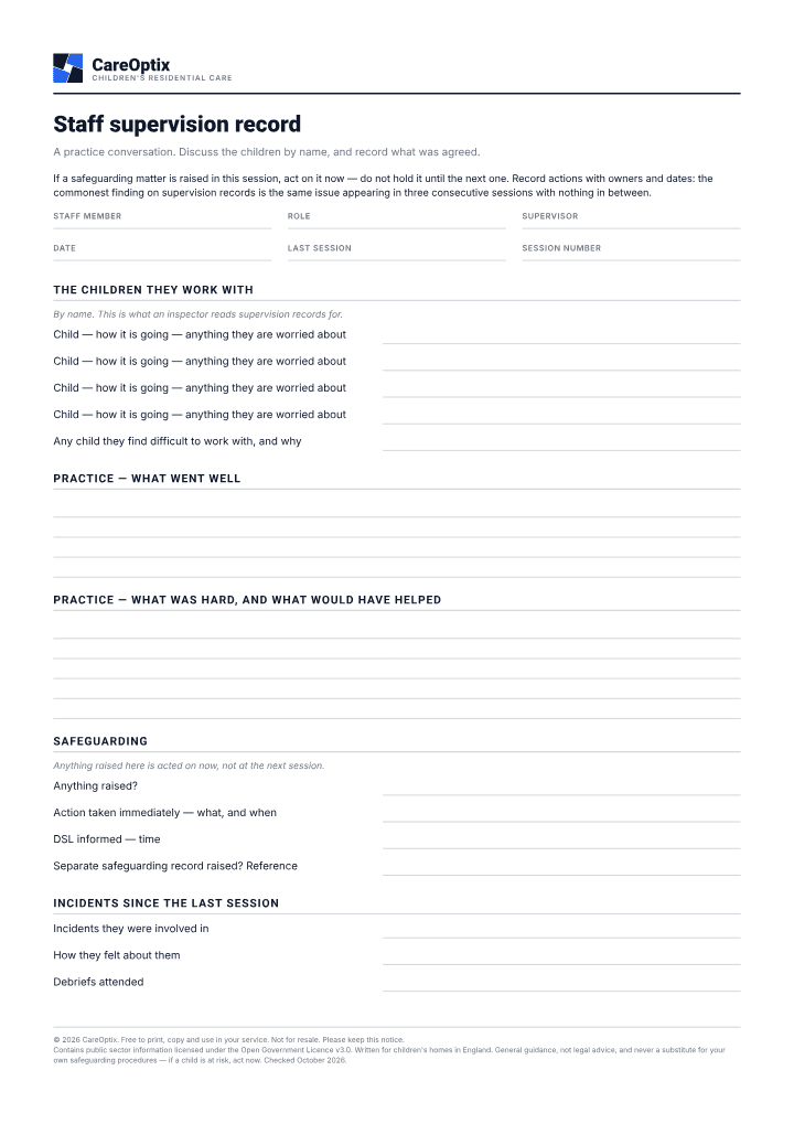 First page of the Staff supervision record PDF